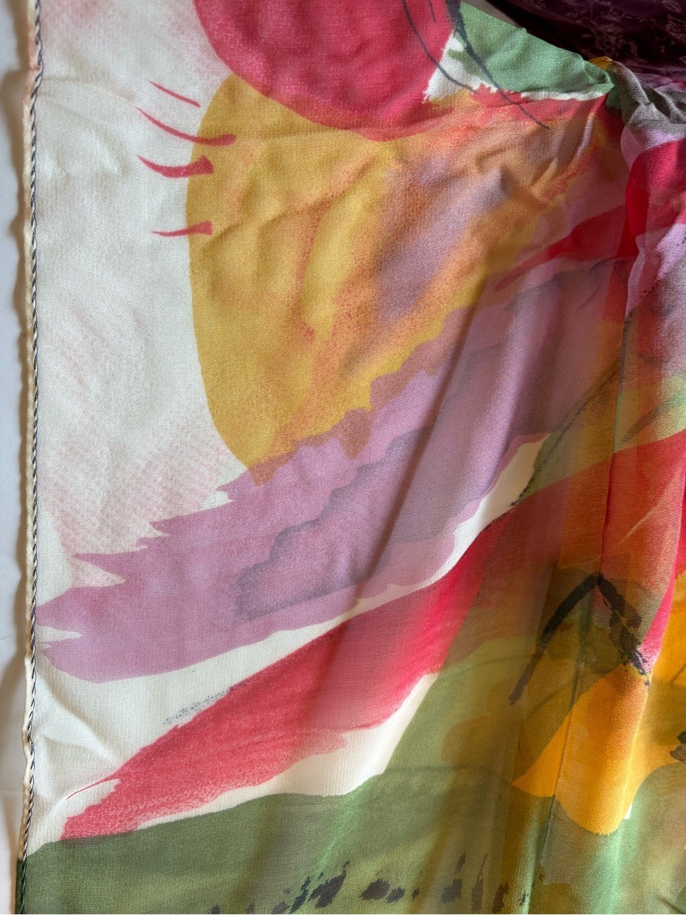 Guggenheim Museum Colorful Artist Abstract Watercolor Floral Silk Wrap Scarf - Picture 10 of 13